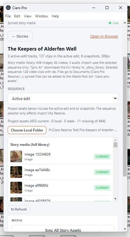 Ciaro Pro DaVinci Resolve plugin syncing story media